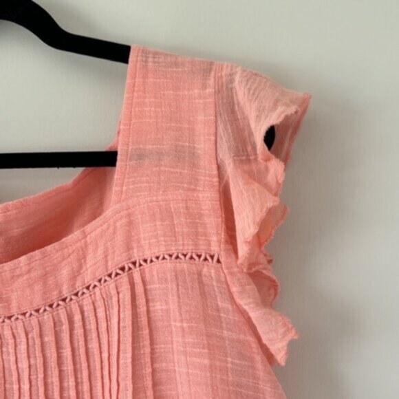 Lucky Brand Women Pink Ruffled Sleeveless Cotton Blouse Size Medium - Picture 7 of 13